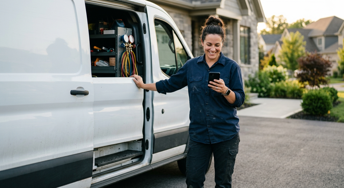 HVAC technician at a job site using MARKIT on his phone